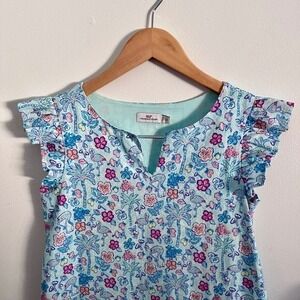VINEYARD‎ VINES Flamingo Flock A-line Dress Girls 12 Multicolor Ruffle Slv Lined